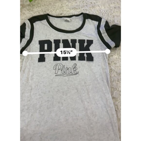 Victorias Secret PINK Graphic T-Shirt L Gray & Black Short Sleeve Cotton Blend - Picture 9 of 10